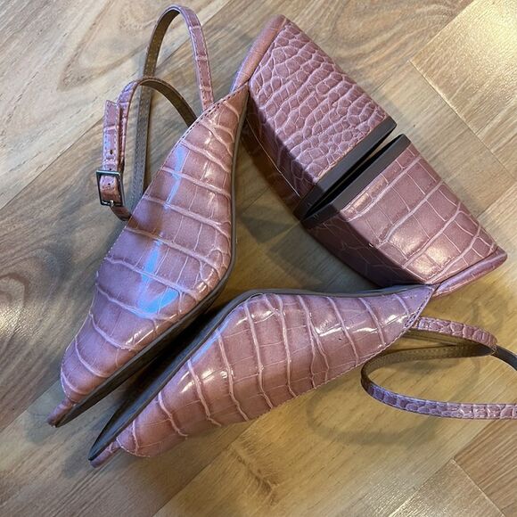 ASOS Pink Reptile Skin Peeptoe Block Heels Size 6 - Picture 3 of 6